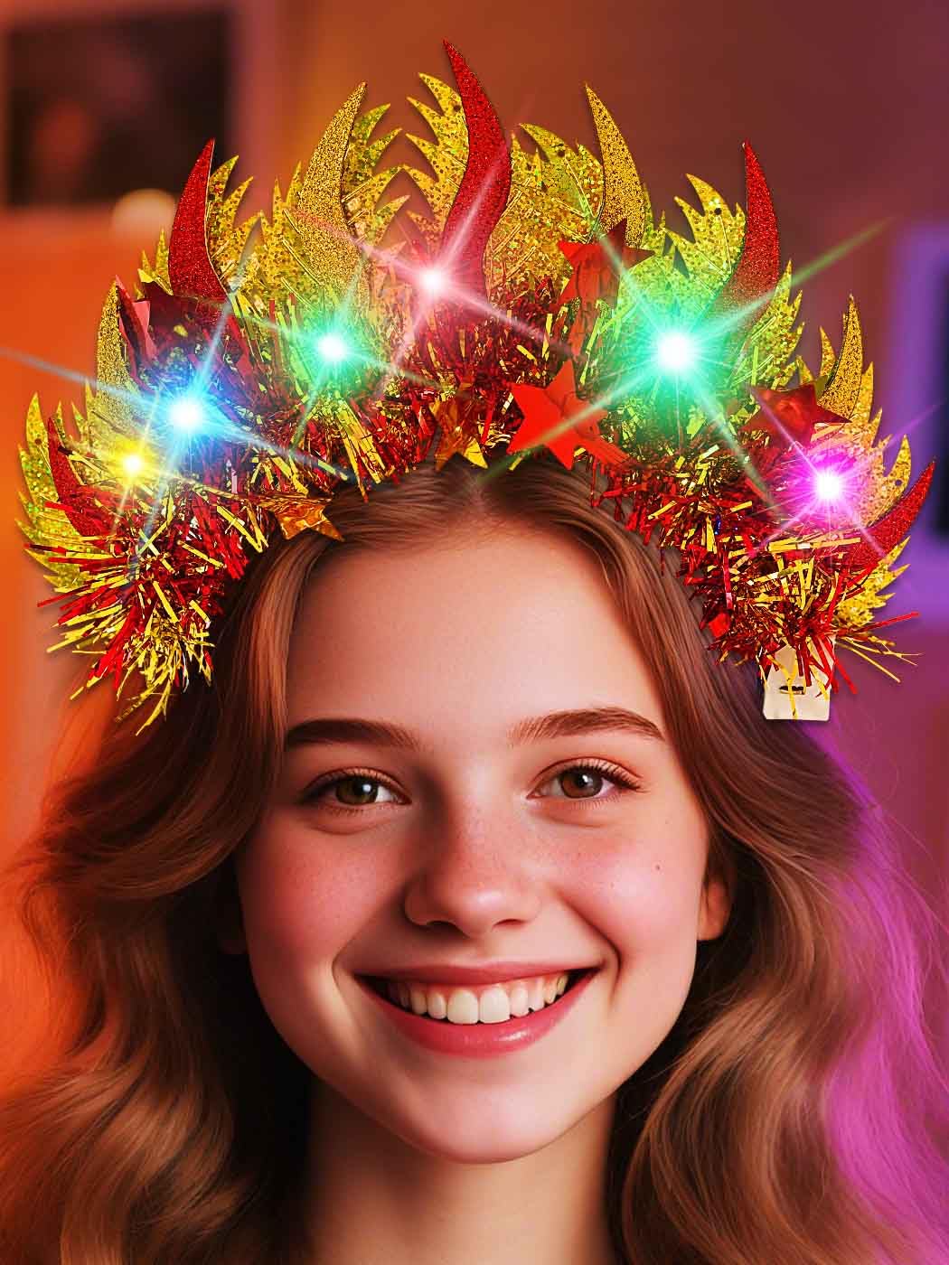 IYOU Fire Light Up Headband Gold Leaf Led Headpiece Flashing Carnival Rave Hair Accessories for Women - Image 4