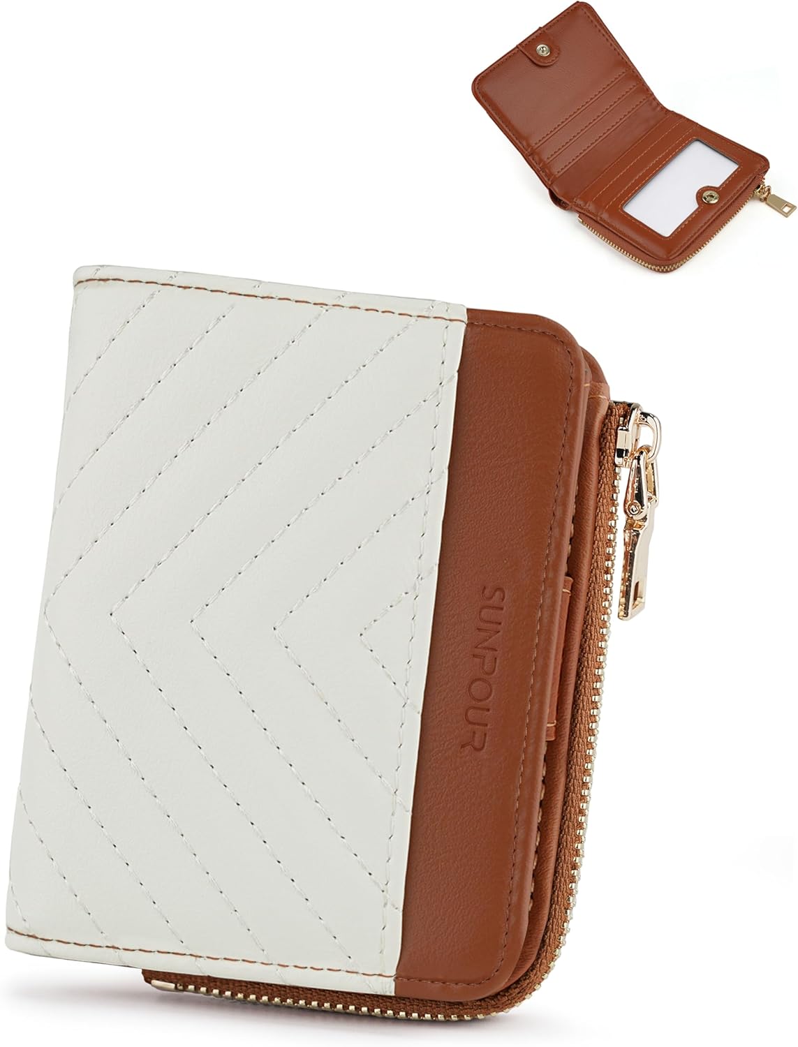 Small Bifold Wallets Woman RFID Mini Wallet for Women Slim Card Holder with Zipper Coin Pocket & 2 ID Windows