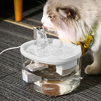 Pets Water Fountain, Automatic Cat Water Fountain 1.5L with Stainless Steel Basin & Triple Filter, Ultra-Quiet Pump for Multi-Pet Household, Fresh Flowing Water Dispenser White, 1 PC