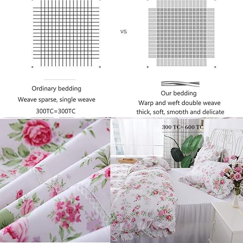 Miniatura 2 de FADFAY Juego de funda de edredón estilo floral elegante desgastado, con falda de cama traslúcida, exquisita artesanía, 100% algodón, tamaño Queen, 4