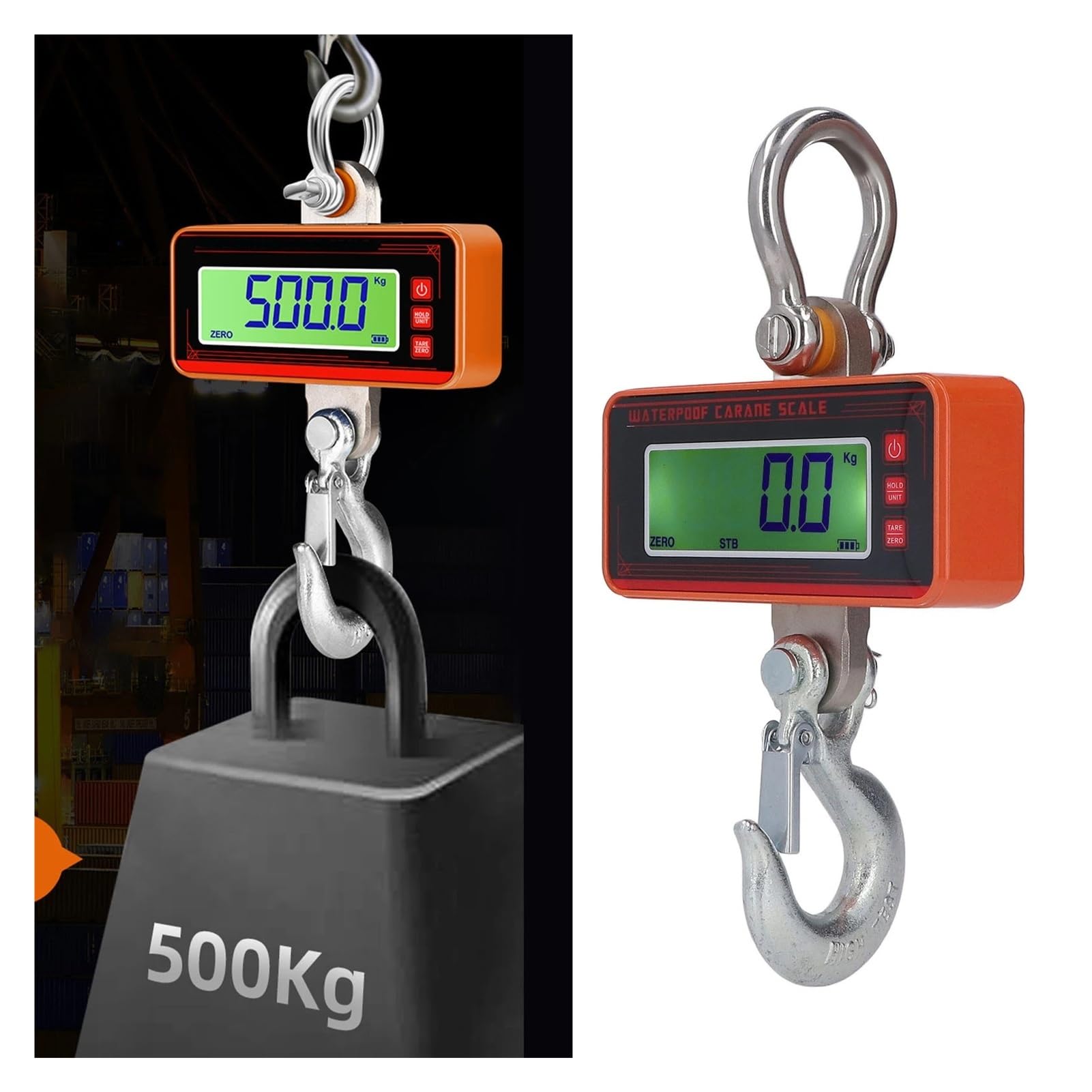 1500KG 3000LB Pomarańczowa przemysłowa elektroniczna waga dźwigowa Wyświetlacz LCD Wodoodporna bezprzewodowa wisząca