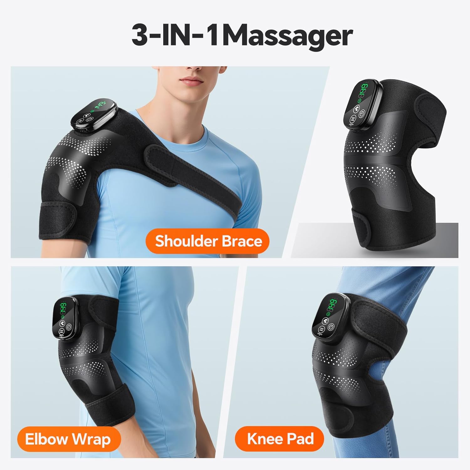 Knee Massager, Cordless Heated Knee Brace Wrap, Rechargeable Knee Massager for Knee Shoulder Elbow Pain Relief, Heating Knee Brace Support for Arthritis/Joint Stiff/Muscle Strain - Image 3