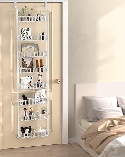 Miniatura 6 de TIMEBAL Estante organizador de despensa de 6 niveles sobre la puerta con 4 + 2 cestas completas, estante de almacenamiento de especias para colgar y