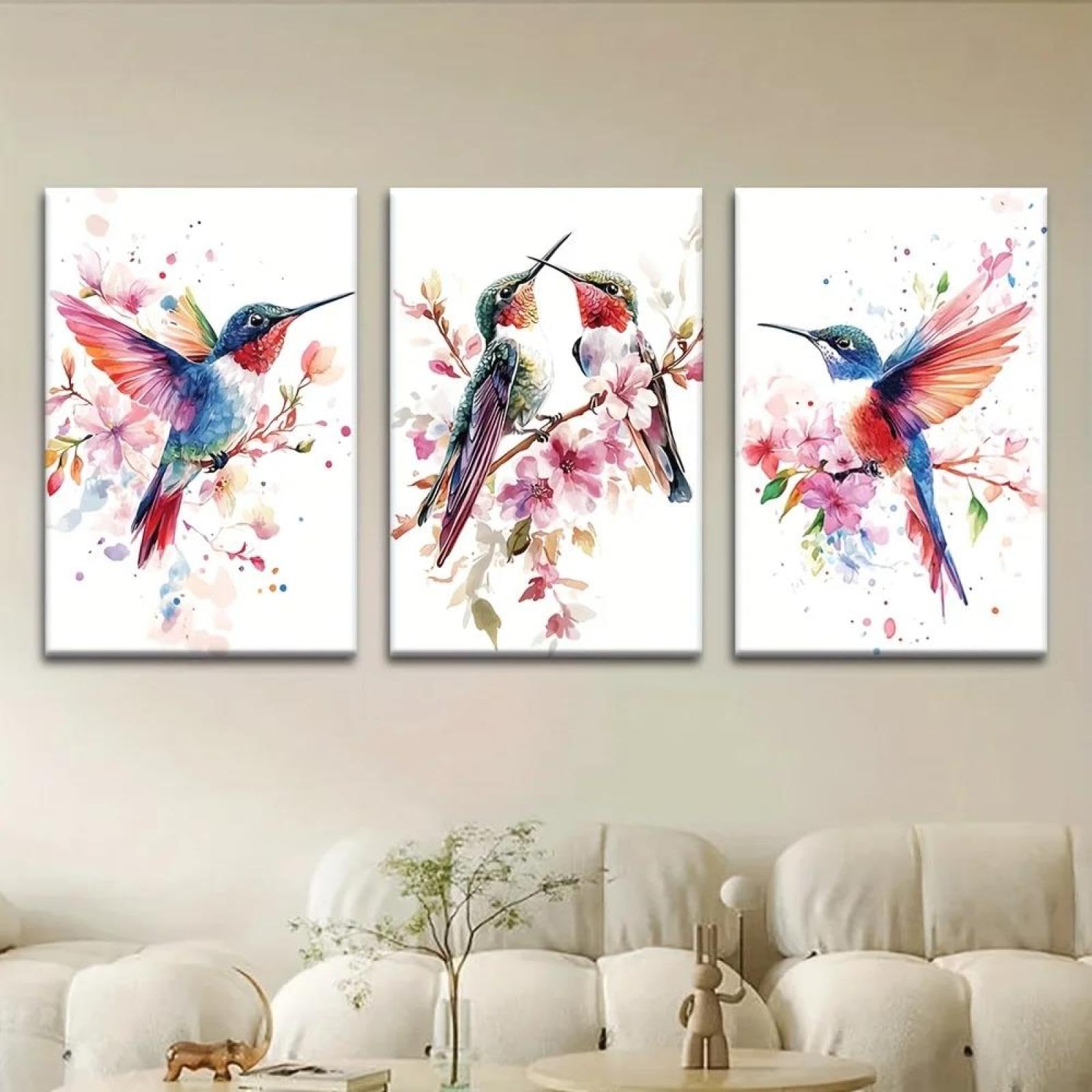 Baibexing Abstract Hand-Painted Hummingbird Canvas Painting Poster Prints Wall Art Picture For Living Room Home Decor 40X60Cmx3Pcs Unframed