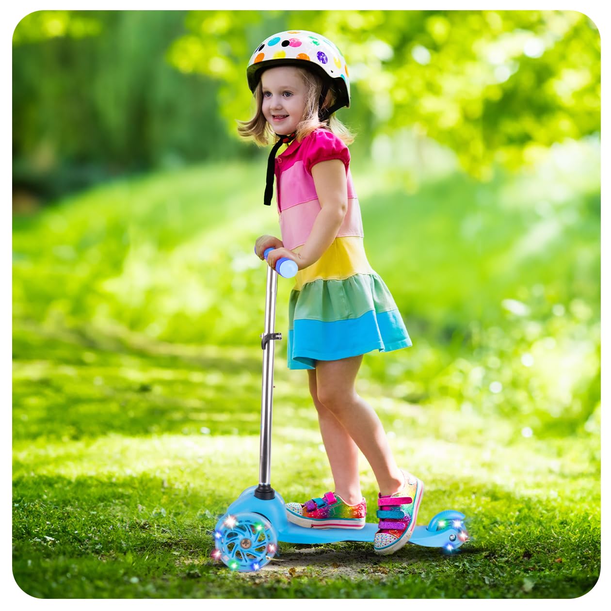 MalPlay Cityroller für Kinder Jugendliche Dreirad Scooter Leuchtende LED-Räder Blau ab 3 Jahren Kinderroller