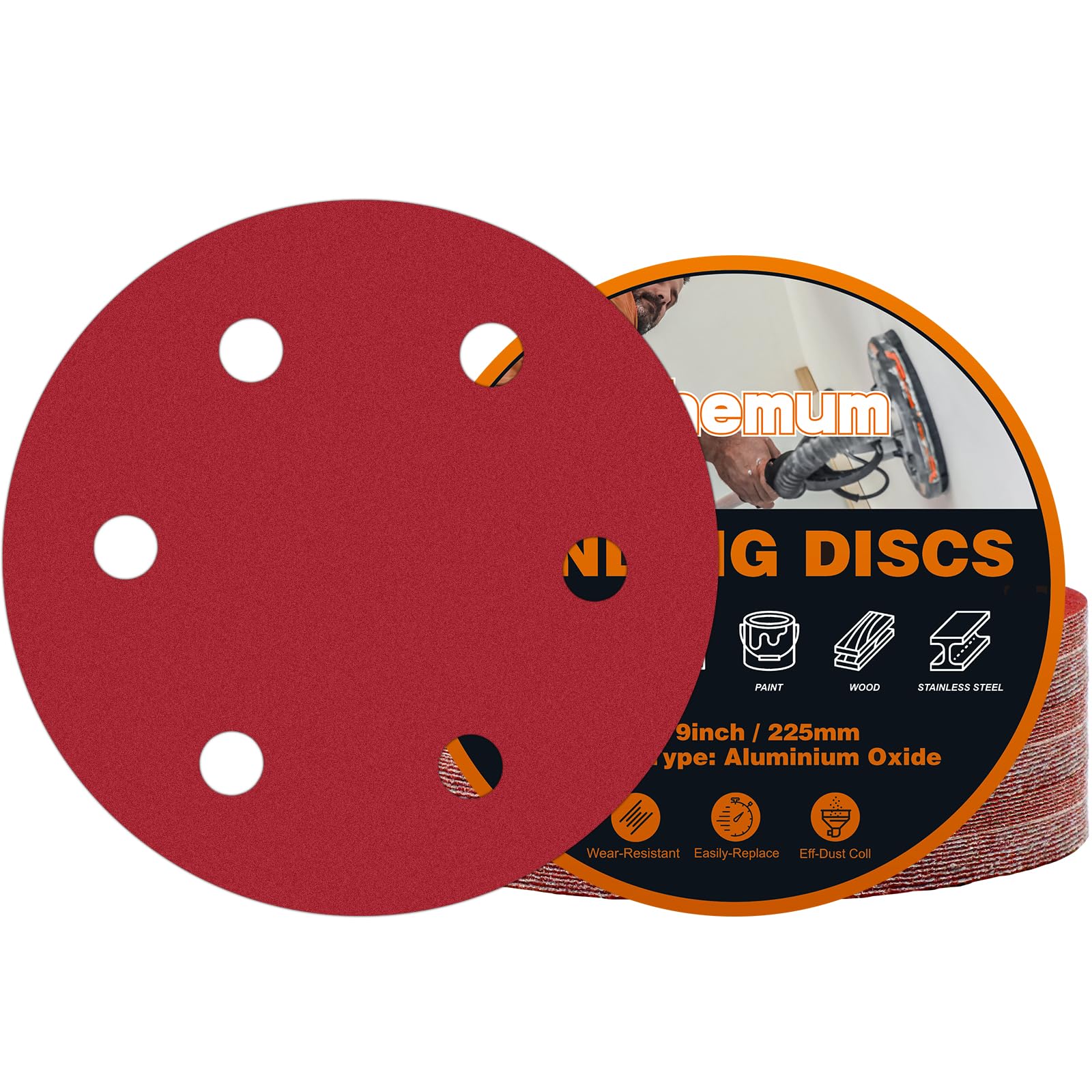 pihemum 30 PCS 225mm Sanding Discs 600 Grit 6 Hole Hook and Loop Drywall Sandpaper for Drywall Sander