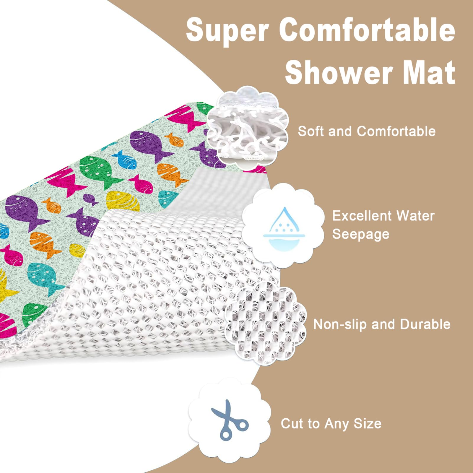 Alfombrillas de ducha antideslizantes para personas mayores, 80 x 100 cm, alfombrilla de baño antideslizante para ducha interior, alfombrillas de bañera para baño, almohadillas de baño de lufa de PVC