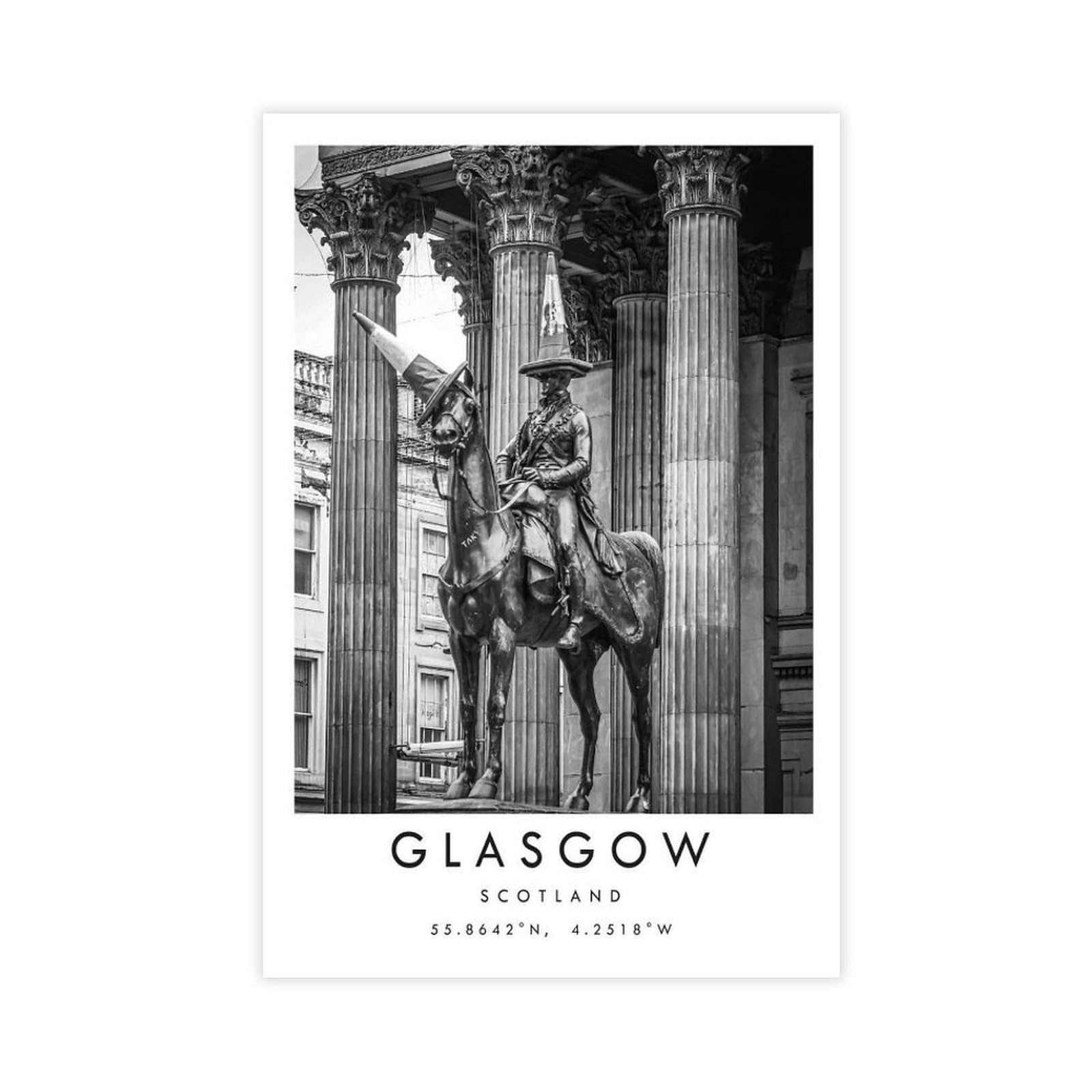 WLQZFRWV Glasgow Travel, Glasgow Poster Canvas Poster Wall Art Decor Print Picture Paintings for Living Room Bedroom Decoration 12x18inch(30x45cm)