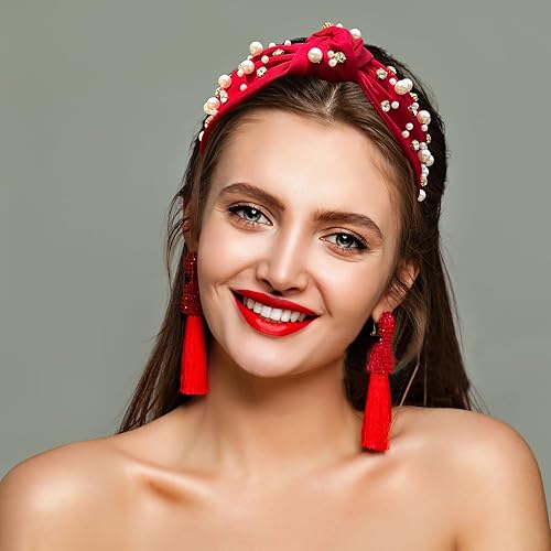 Miniatura 9 de stesdy Accesorios para el cabello de moda para mujer, diadema anudada, diadema de perlas para niñas, con cuentas de diamantes de imitación, diadema
