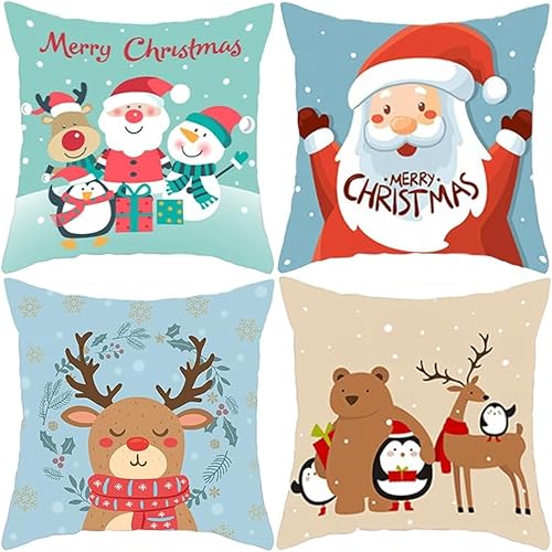 Juego de 4 fundas de almohada navideñas de 18 x 18 pulgadas, estampado de doble cara, perfectas para decoraciones navideñas de granja, sala de