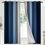 Limay Blue and Greyish White Ombre 100% Blackout Curtains 84 Inches Long, Room Darkening Thermal Insulated Grommet Curtains for Bedroom/Living Room, 2 Panels, 52x84 inches Length