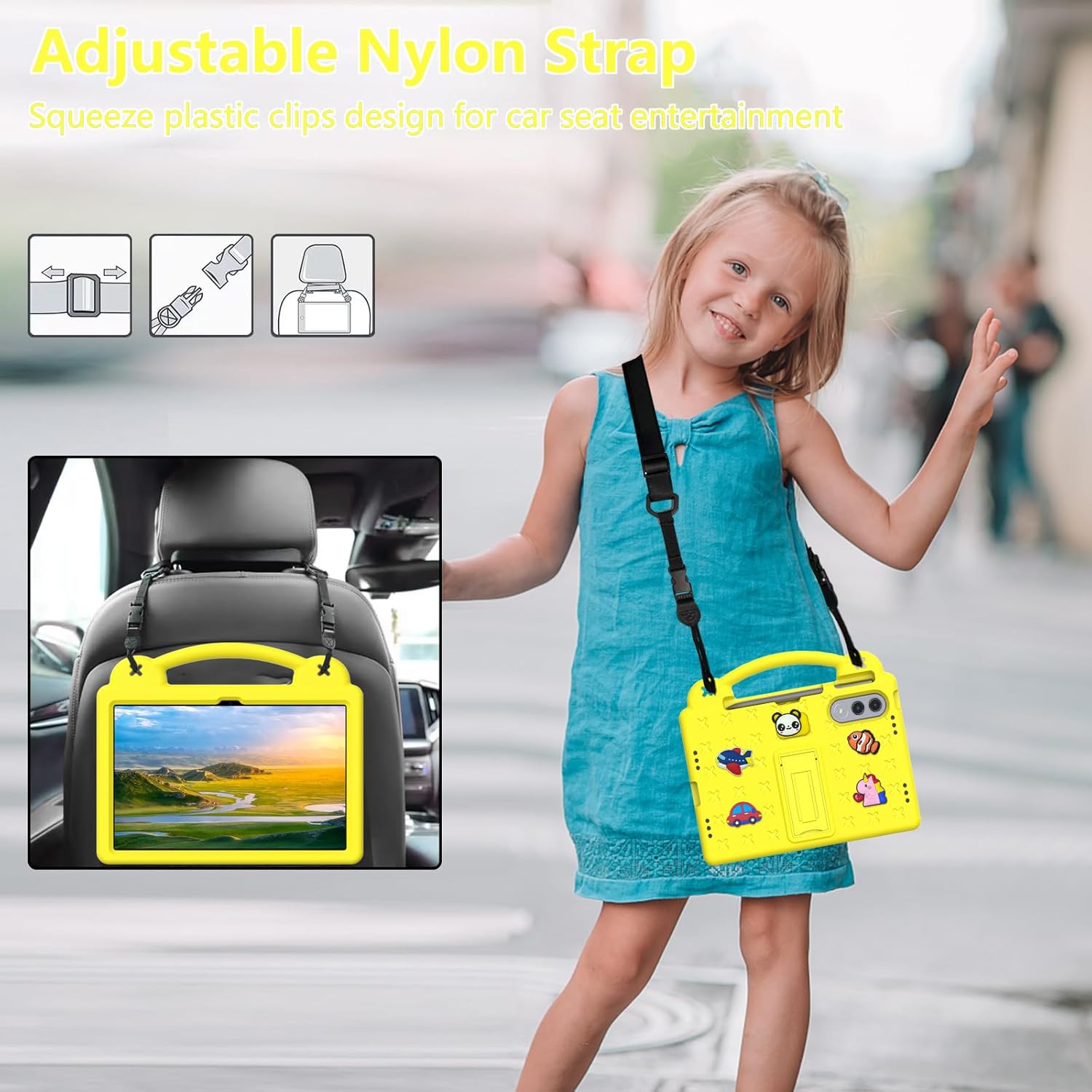 AKABEILA Compatible with Lenovo xiaoxin pad pro GT 11.1 inch TB-710FU (2025) Tablet Case, Kids Friendly Universal Lightweight Shockproof Protective Case with Shoulder Strap & Stand Handle Yellow