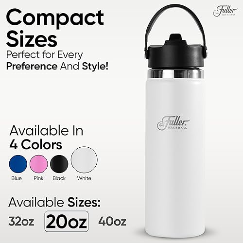 Miniatura 6 de Fuller - Botella de agua de acero inoxidable con tapa con popote, sin BPA, a prueba de sudor, taza de viaje a prueba de fugas, aislamiento de doble