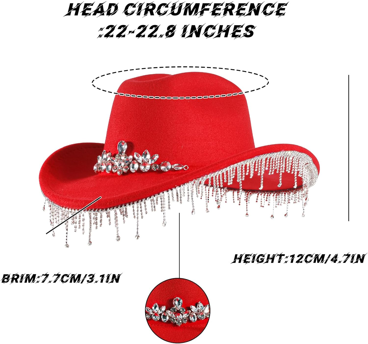 Womens Cowboy Hat Rhinestone Spark Cowgirl Hats Wide Brim Diamond-Glitter-Western-Bling - Image 5