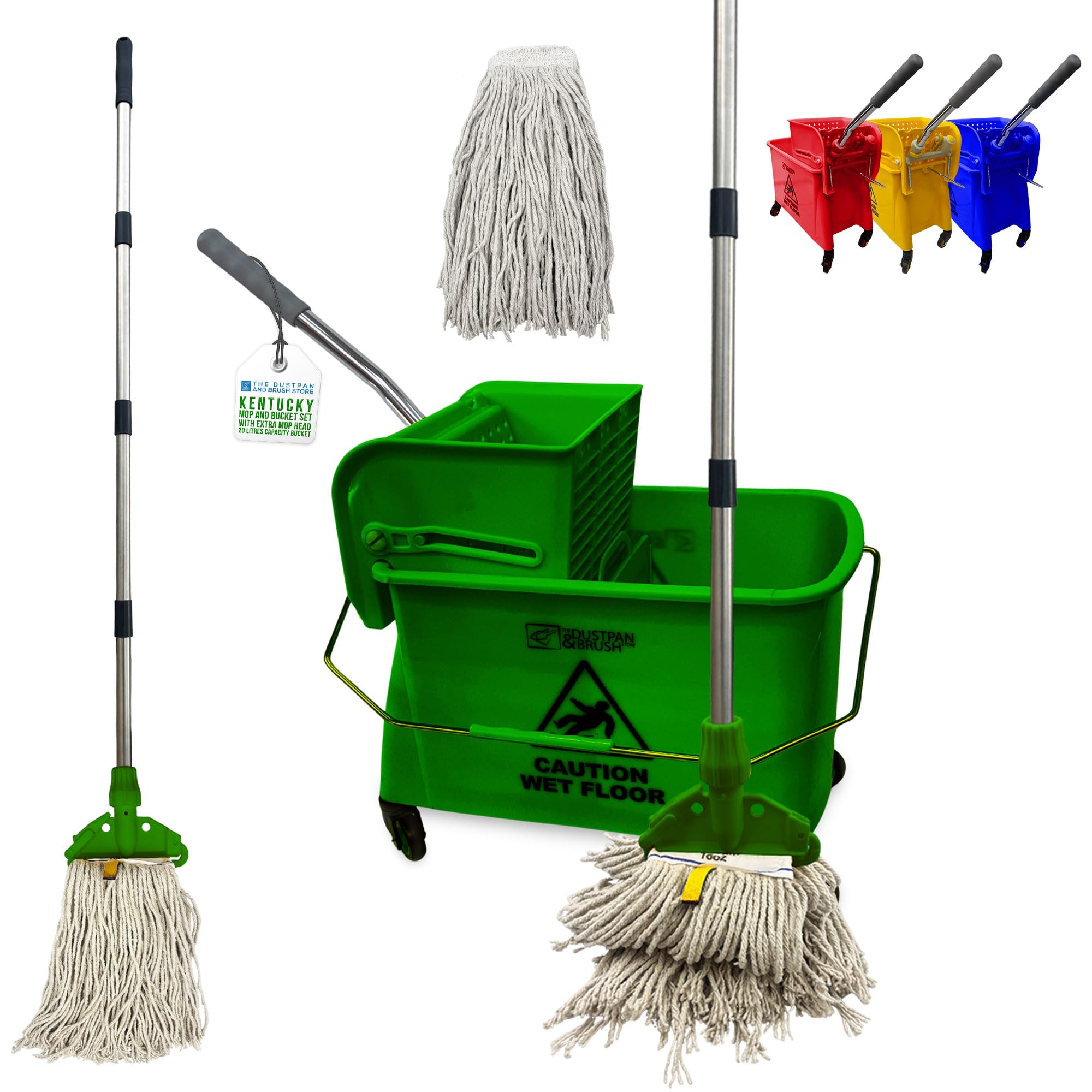 Tdbs The Dustpan And Brush Store Green Professional Kentucky Floor Mop And Bucket Set On Wheels - Large Capacity Commercial Industrial Floor Mop Bucket With Wringer, Ideal For Warehouse, Hotel, Office, School Use