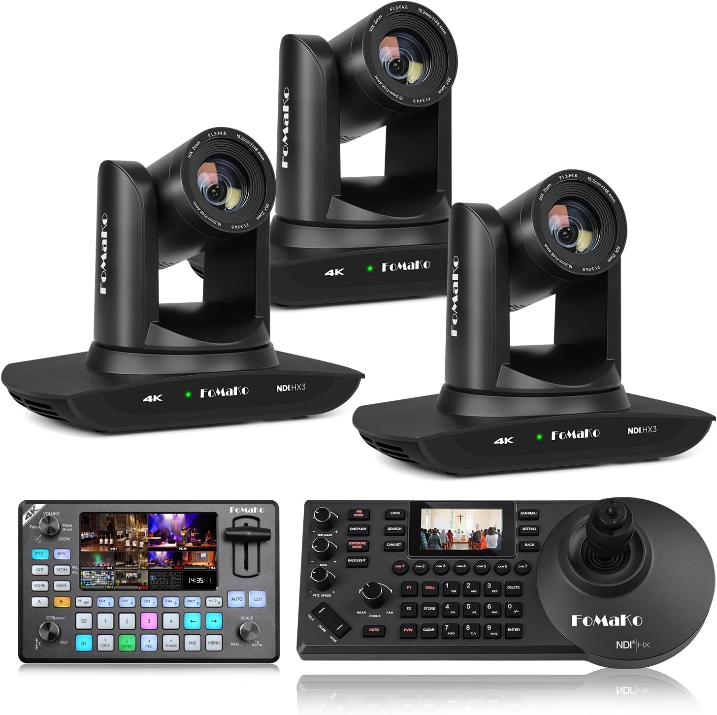 FoMaKo K30NS 4K 30x Optical Zoom PTZ Camera with NDI 6 & NDI HX3, AI Auto-Tracking Gen3,for Hospital Surgery or Professional Skill Teaching Live Streaming(K30NSX3+KC602+KC608 Pro)