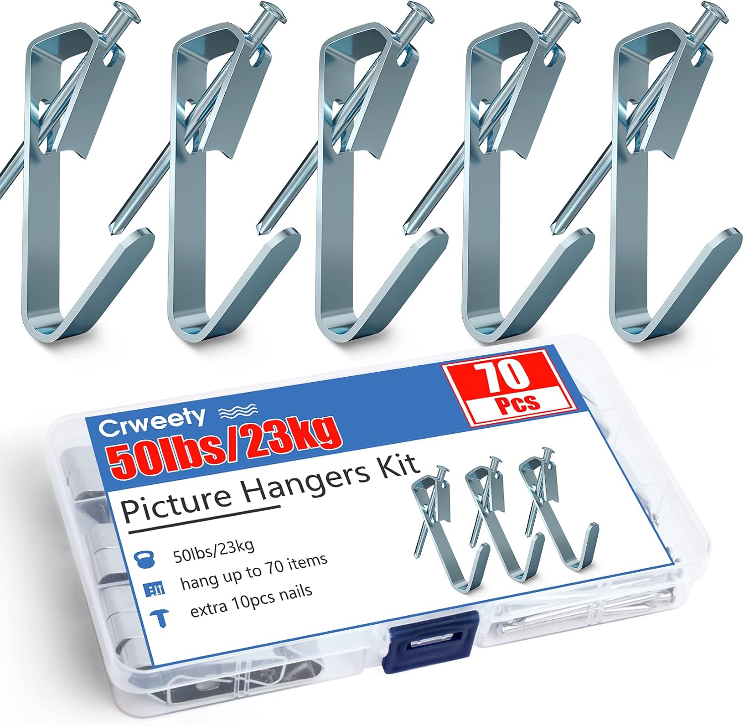 70 Pieces Picture Hangers, 50lbs Professional Picture Hanging Hardware For Heavy Duty Picture Hooks with Nails, Picture Hang Kit For Office Pictures, Clock, Mirror, House Decoration, Wall Hanger - - 
