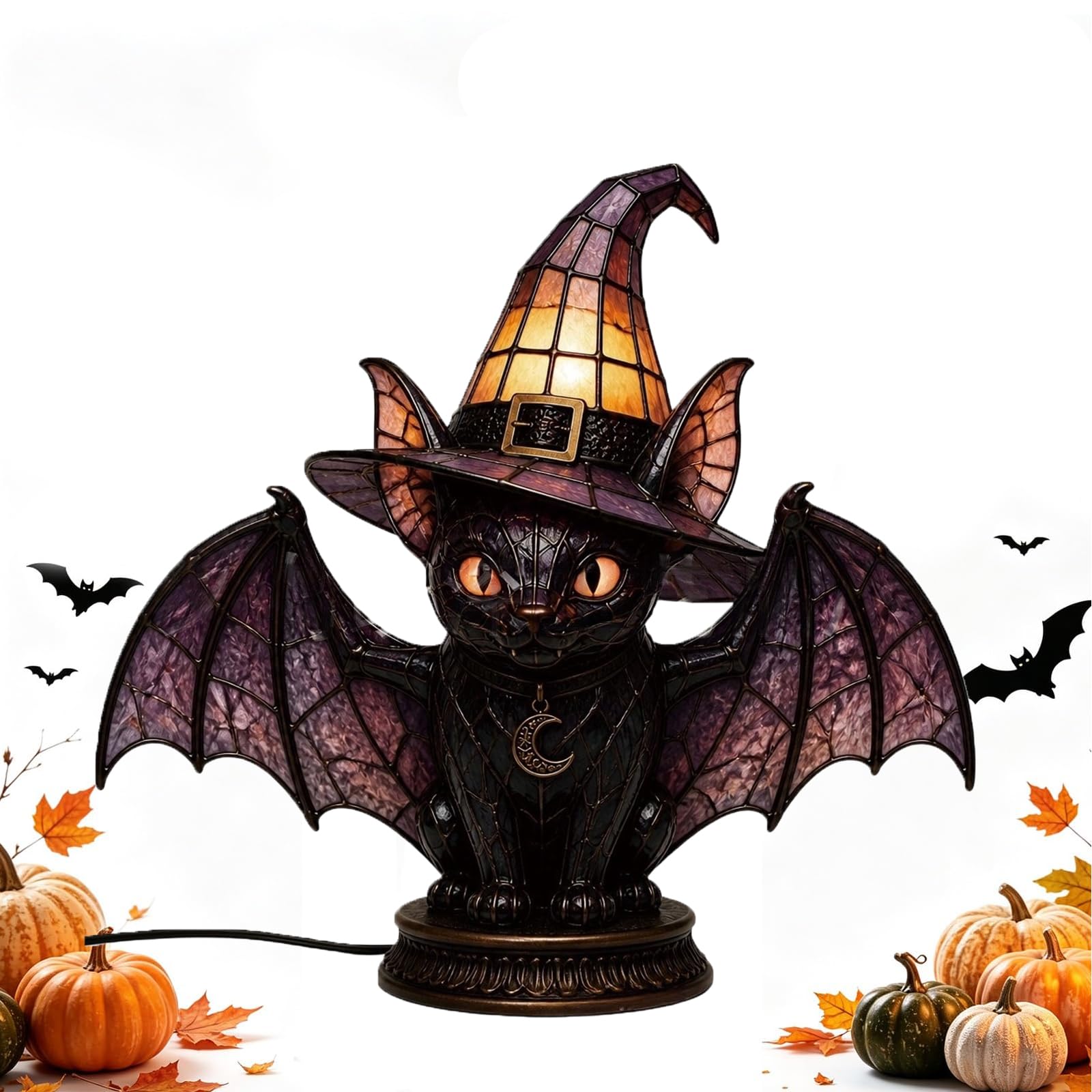 Stained Glass Halloween Pumpkin Table Lamp, Witches Hat Lamp