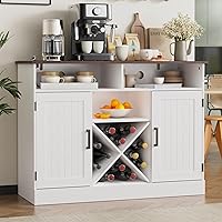 Vista 5 de MHOM Armario de café de granja con salidas Prower, armario rústico de licor con estante para vino, gabinete de vino de madera para comedor y sala