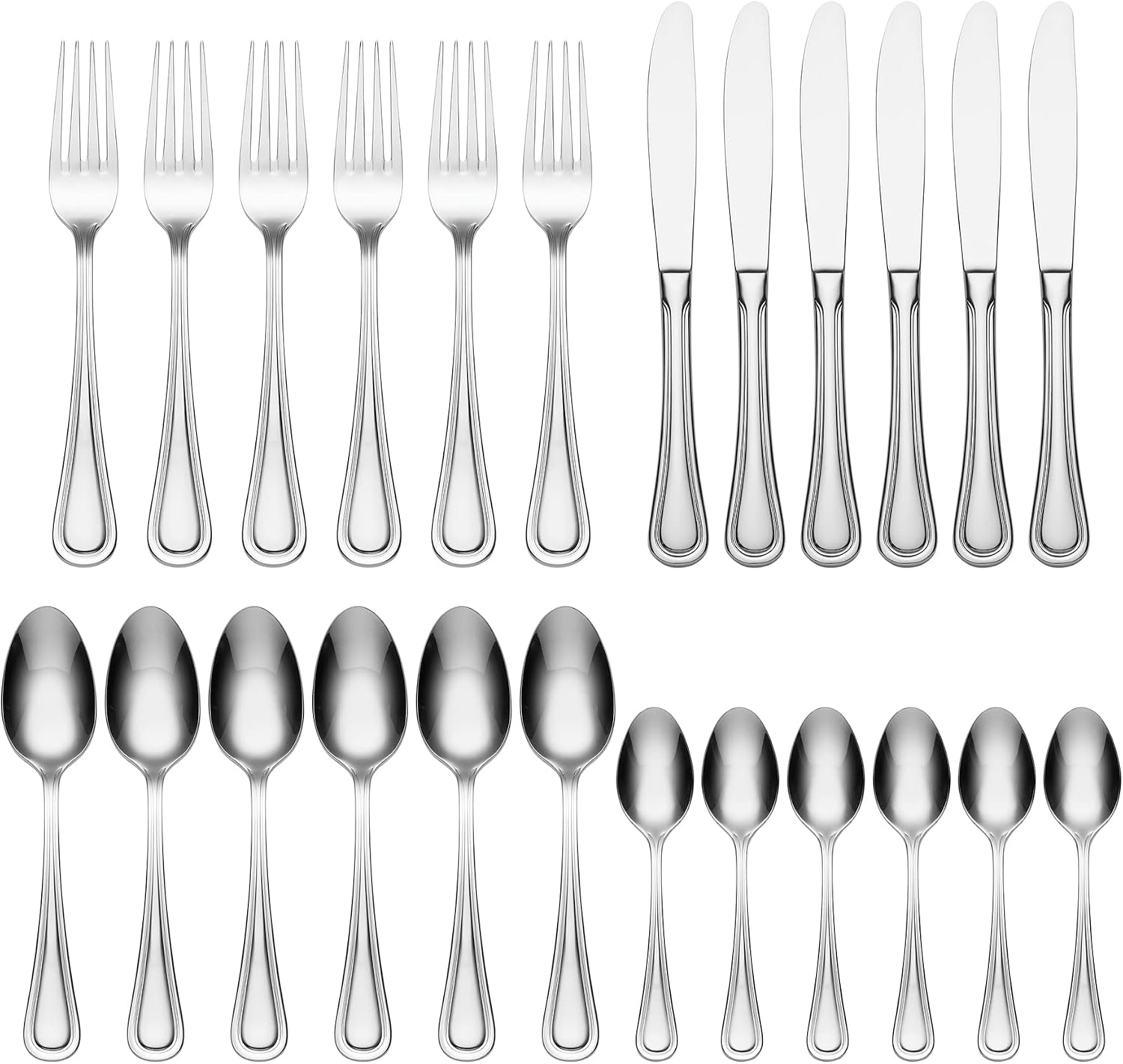 Oneida Barcelona 24 Piece Cutlery Set, Stainless Steel Cutlery Set for 6, Heavy Weight & Mirror Finish