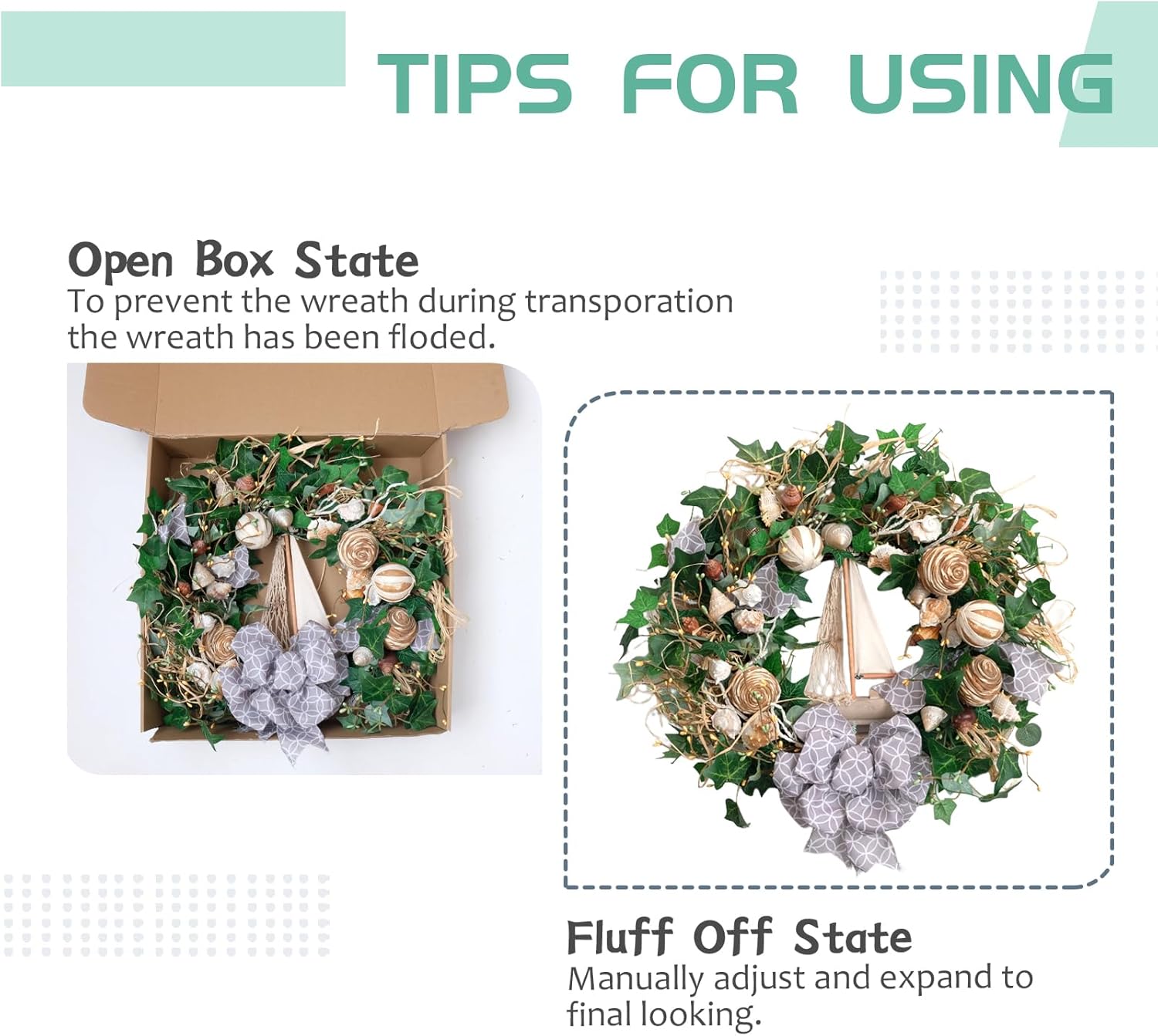 22 Inch Spring Summer Coastal Seashell Wreath for Front Door, All Seasons Seashell Wreath with Greenery and Wood Ship Wheel for Indoor Outdoor Decor