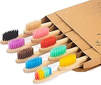 Vista 10 de Cepillos de dientes de bambú biodegradables, paquete de 10 unidades, ecológico, cepillo de dientes de madera natural, sin BPA, tamaño de viaje