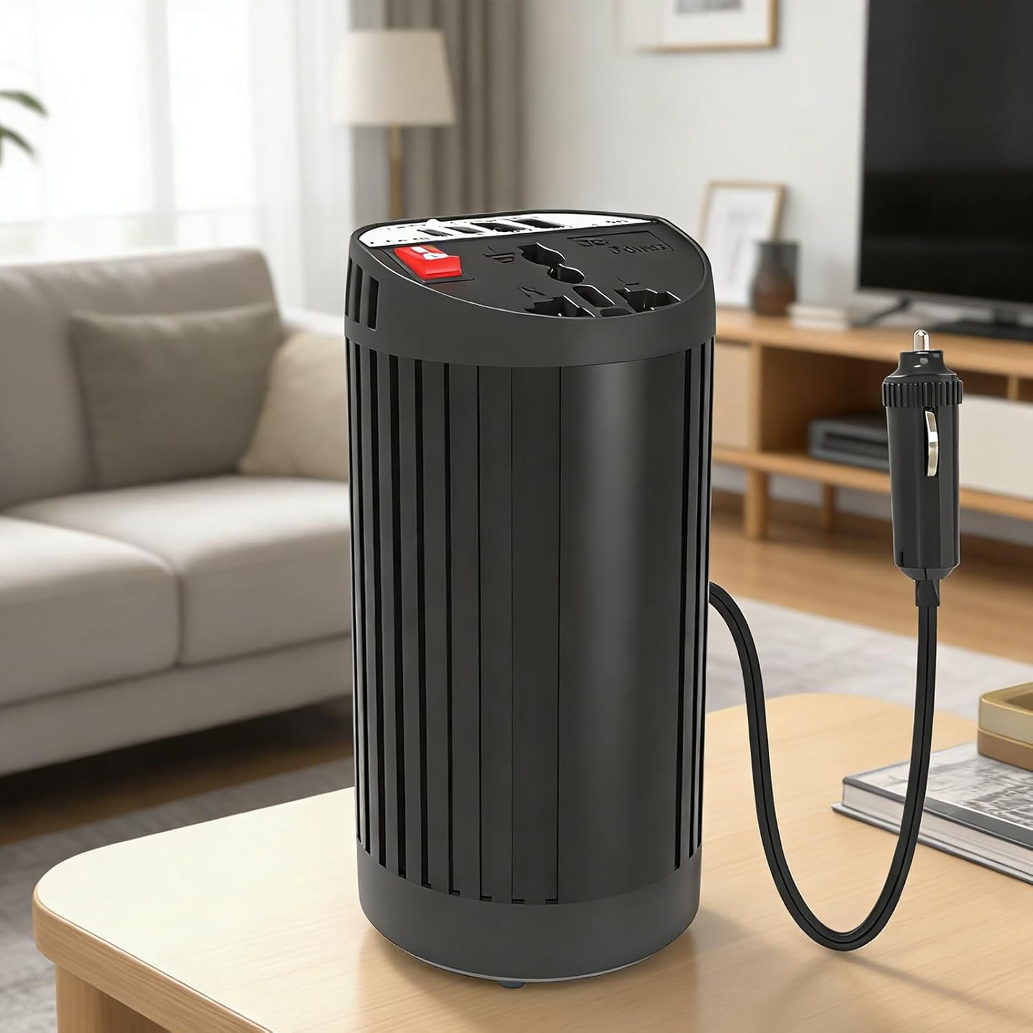 200W Car Power Inverter DC 12V to 110V AC Converter, Car Adapter with 2 USB & 2 Type-C Fast Charging Ports and AC Outlets