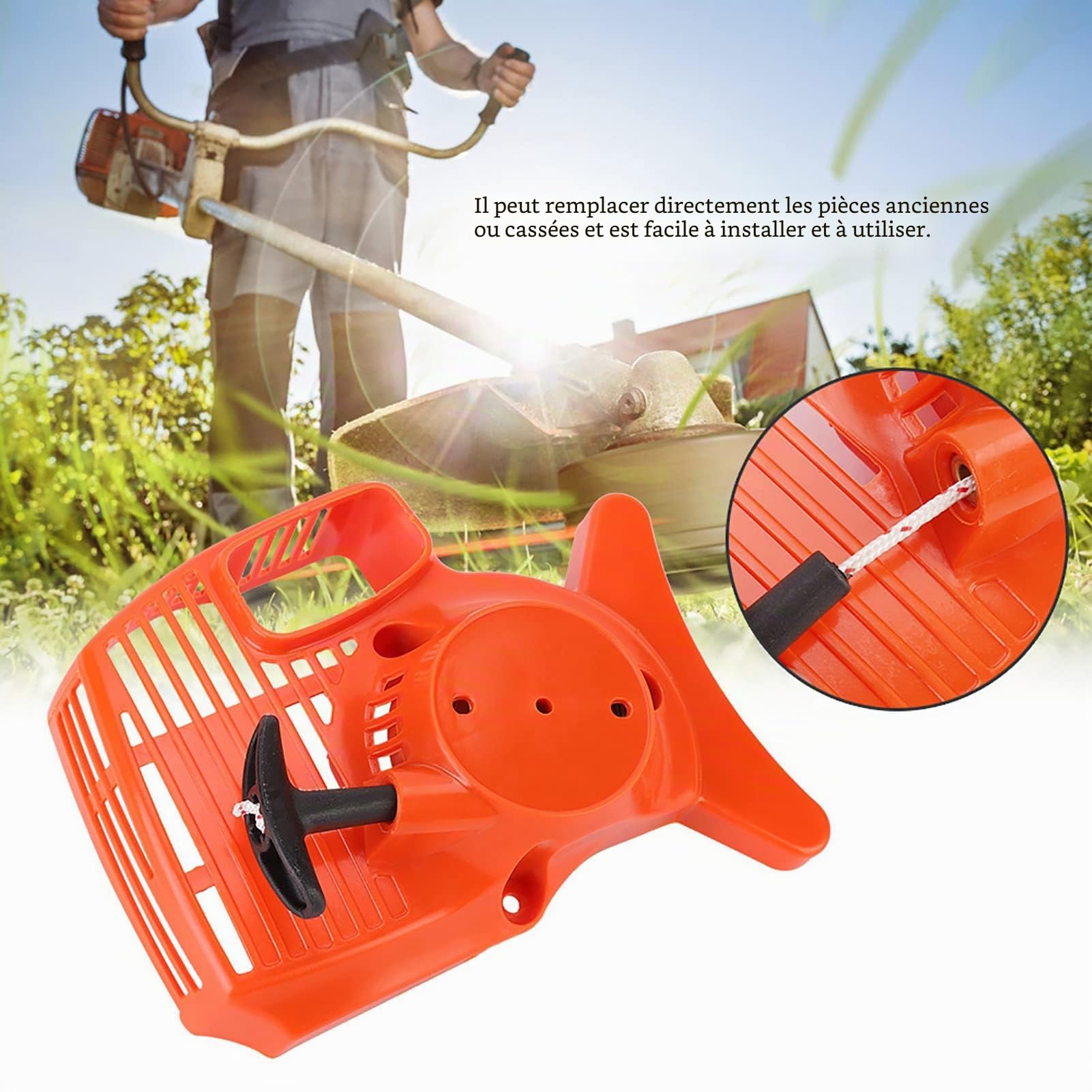 Démarreur à tirette de rechange, Démarreur à Lanceur à Rappel pour Tondeuse à Gazon, Mandrin D'assemblage pour FS38 FS45 FS46 FS55 FC55 HL45 KM55 Coupe-Bordure Weedeater Recoil Début Assemblée Chuck