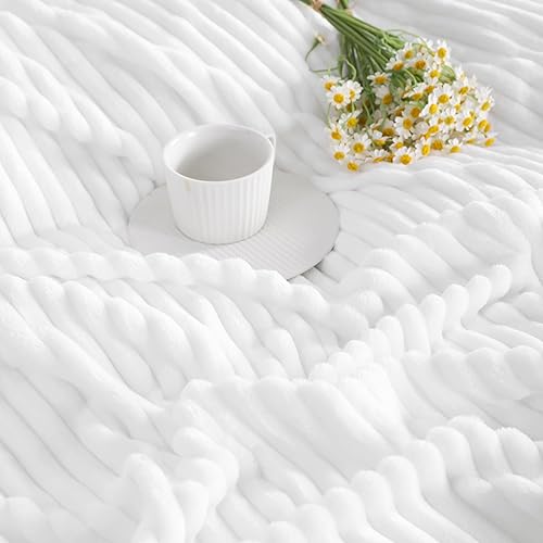 Miniatura 3 de NTBAY Manta de franela de felpa para cama individual, 60 x 80 pulgadas, suave y cálida, ligera con textura a rayas, manta de cama para sofá cama,