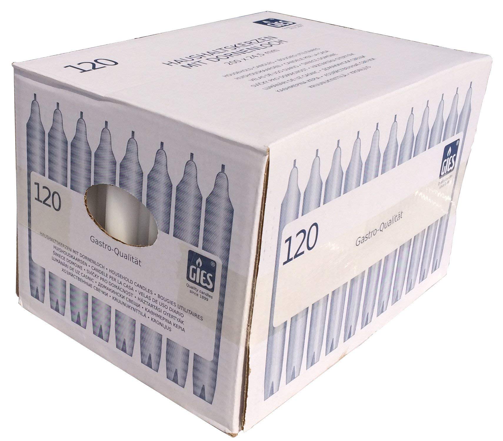 Gies 205-169000-10 Haushaltskerzen, 200 x 24,5 mm, 120-er Karton, weiß