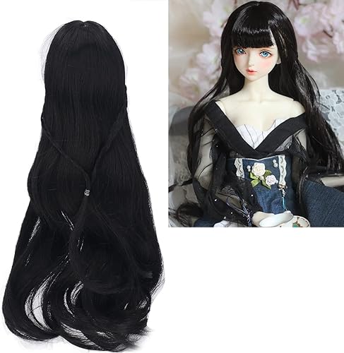 Miniatura 2 de TOPINCN Muñeca larga peluca regalo Es053 cubierta de cabeza suave rizado 3 centavos pelo largo muñeca peluca peluca rizada muñeca fabricación (negro)