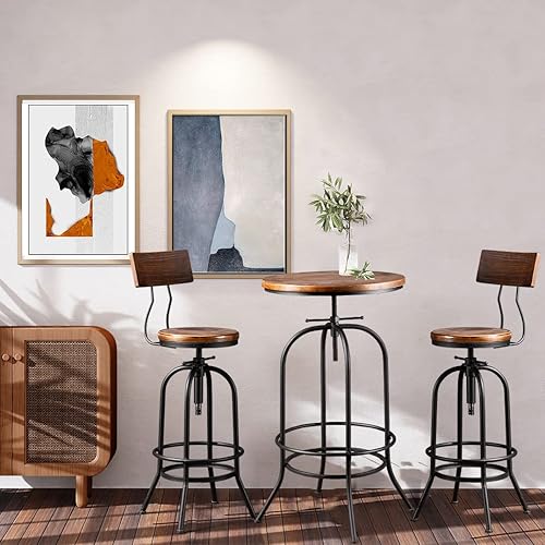 Miniatura 3 de Juego de mesa de bar con 2 taburetes de respaldo, mesa redonda de 3 piezas, sillas compactas, mesa de altura para cocina, comedor, sala de estar,