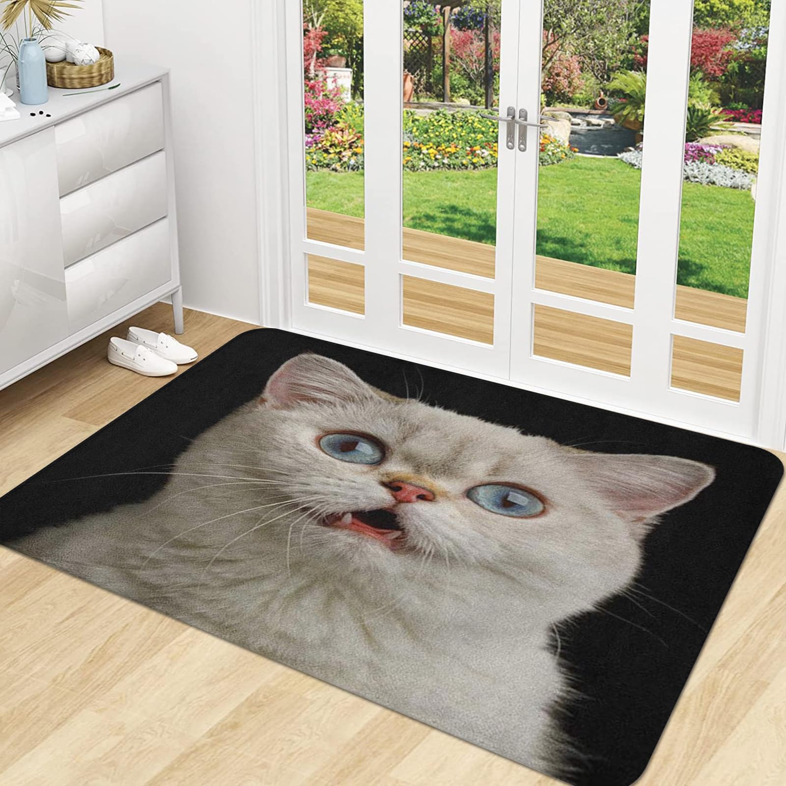 Tapis De Porte Pour Chat 50x80 Cm - Paillasson Drôle Intérieur Extérieur, Motif Chat Mignon Antidérapant