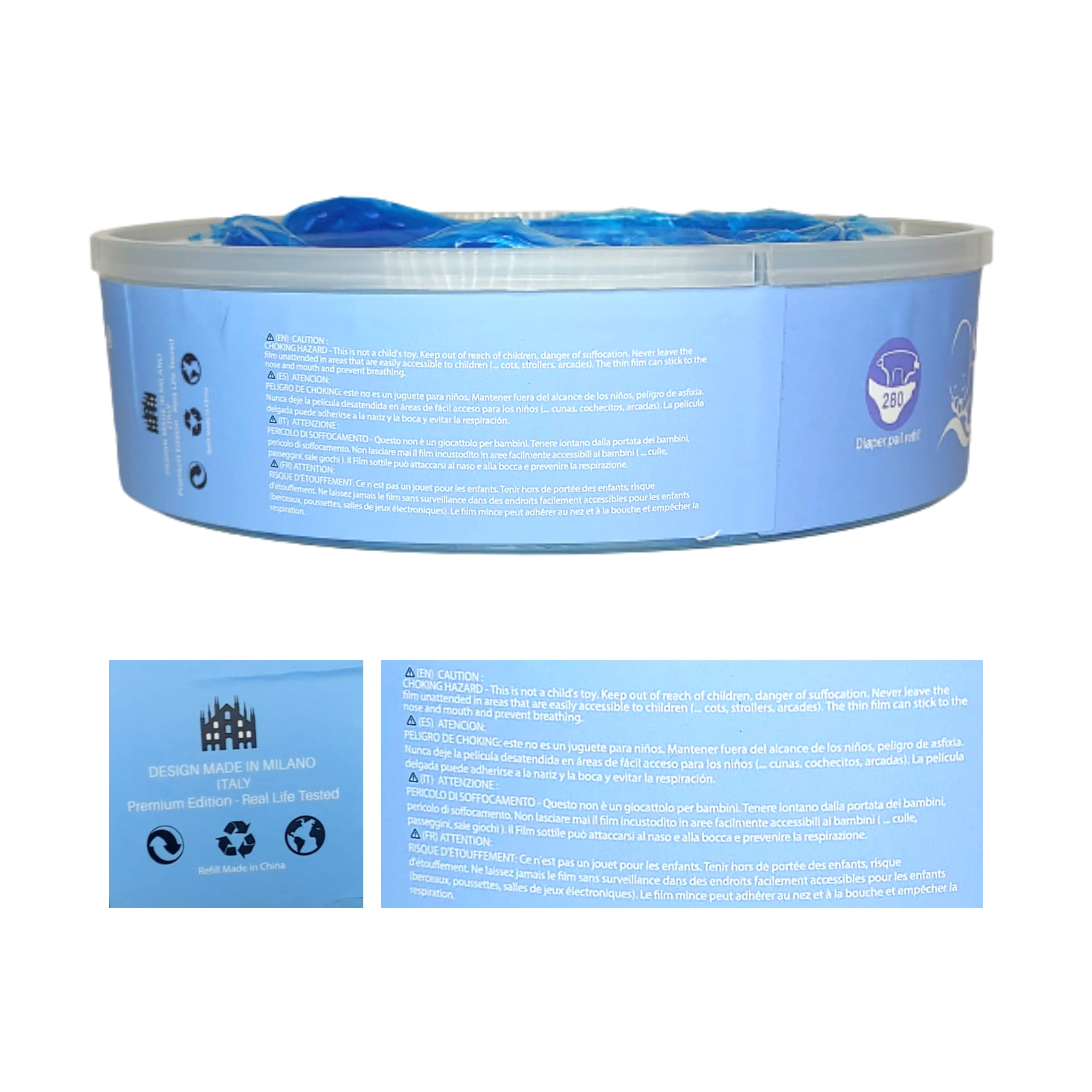 Sacchetti Profumati BabyOcean Ricarica Compatibile Angelcare Foppapedretti Litter Locker II, Multi-strato Anti Odore, 8 Pezzi