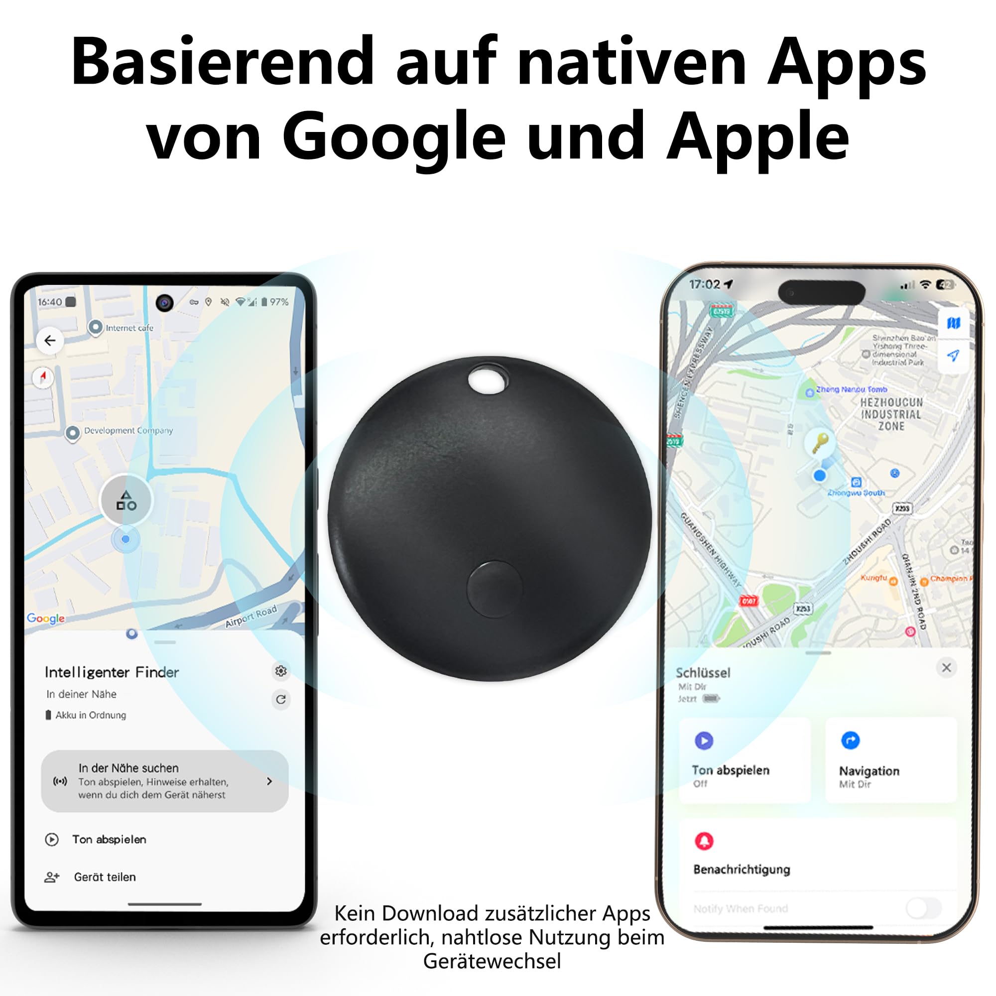 2025 Chiavi Tracker (per iOS e Android) Smart Tag Finder per custodia funziona con Apple Find My (certificato Apple MFi) e Google Find My Device – 4 pezzi (bianco)