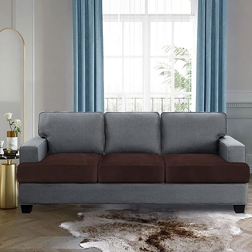 Miniatura 5 de H.VERSAILTEX Fundas de terciopelo para sofá, paquete de 3 fundas de cojín en forma de T, color marrón