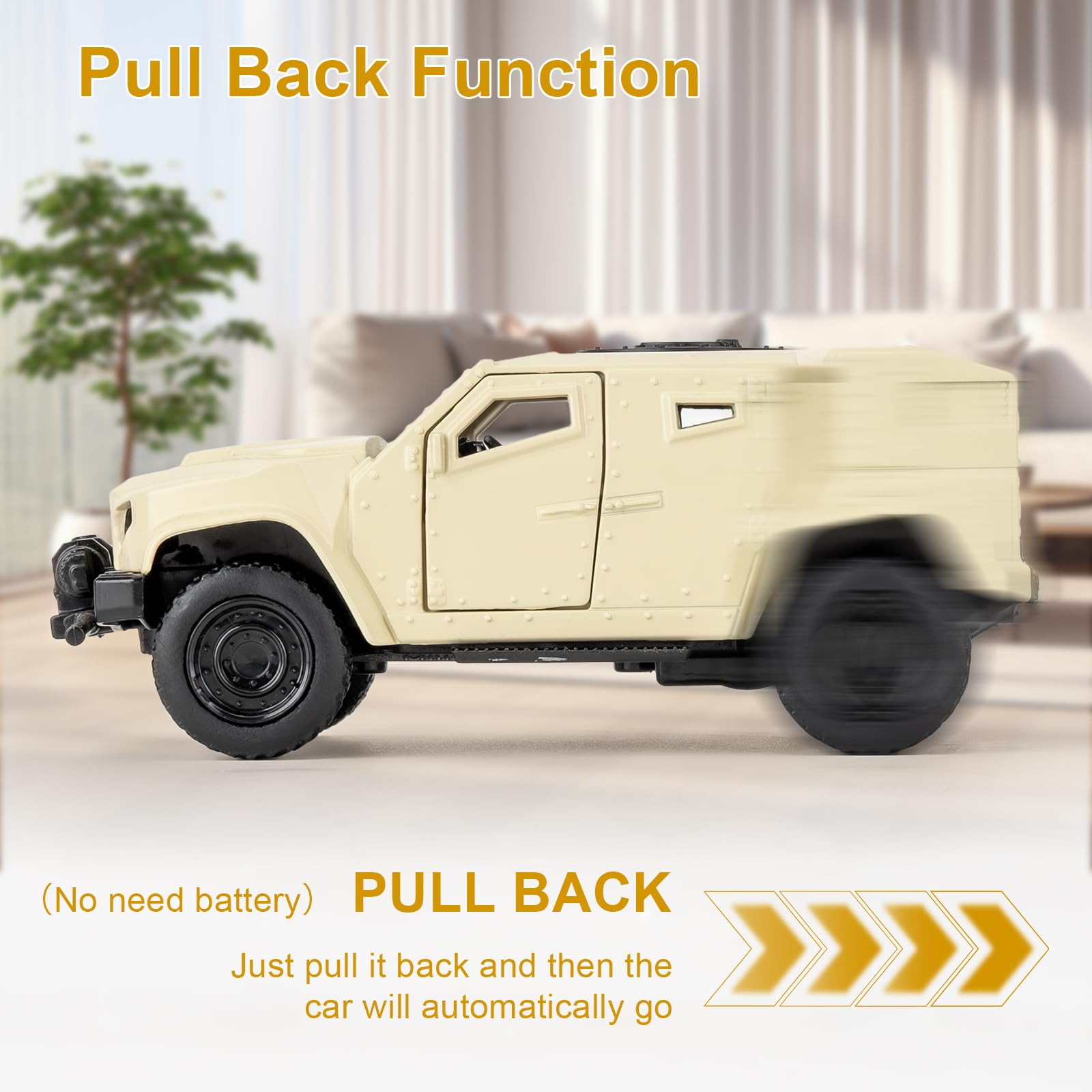 BGHSCA 1:36 JLTV Armored Diecast Car Models, Collectible Pull Back Beige Military Vehicle Toy Car for Kids Adults Gift - Image 3