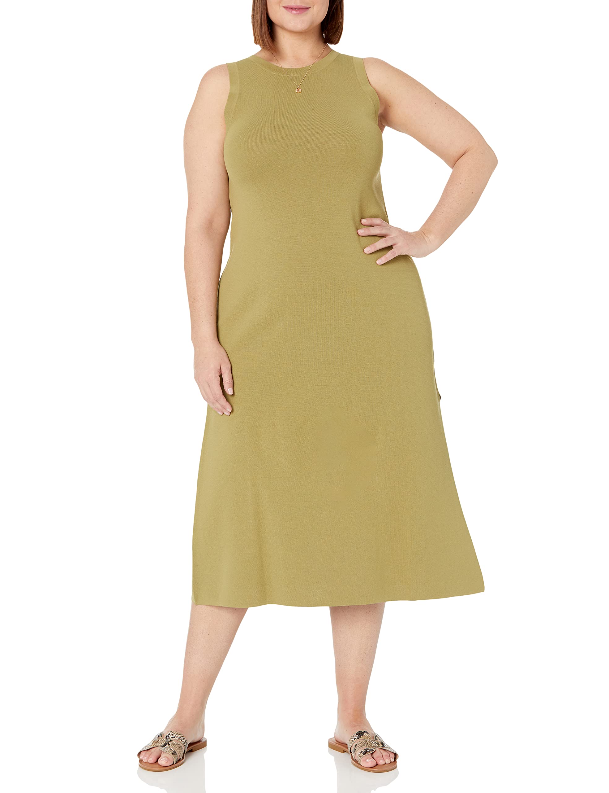 The Drop Women's Gabriela High Neck Cut-in A-line Side-Slit Maxi Sweater Dress