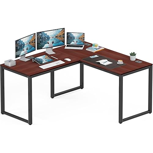 SHW 55 x 60 Inches Commercial-Grade L-Shape Corner Office Computer Desk, Cherry