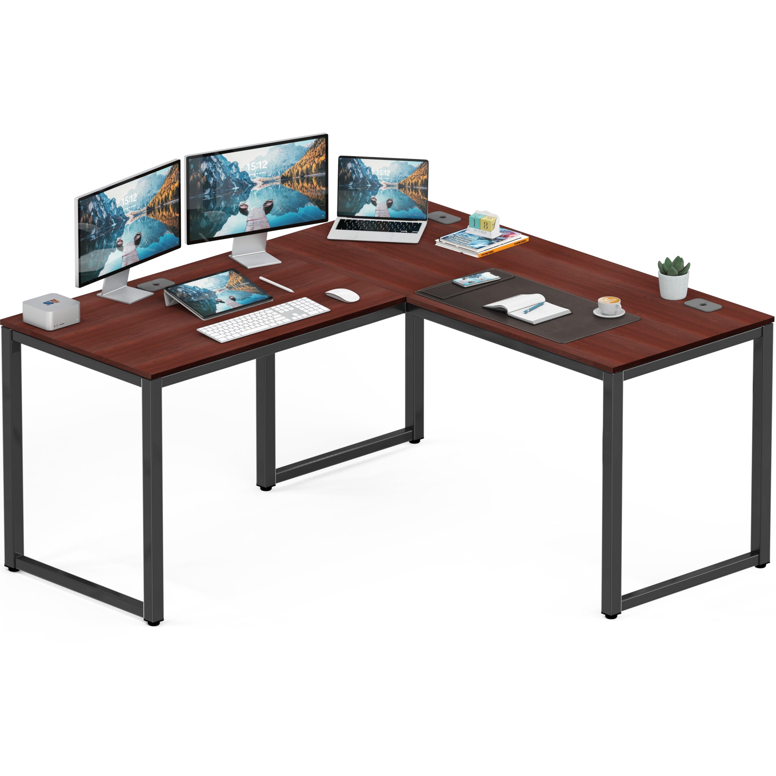 Sponsored Ad - SHW 55 x 60 Inches Commercial-Grade L-Shape Corner Office Computer Desk, Cherry