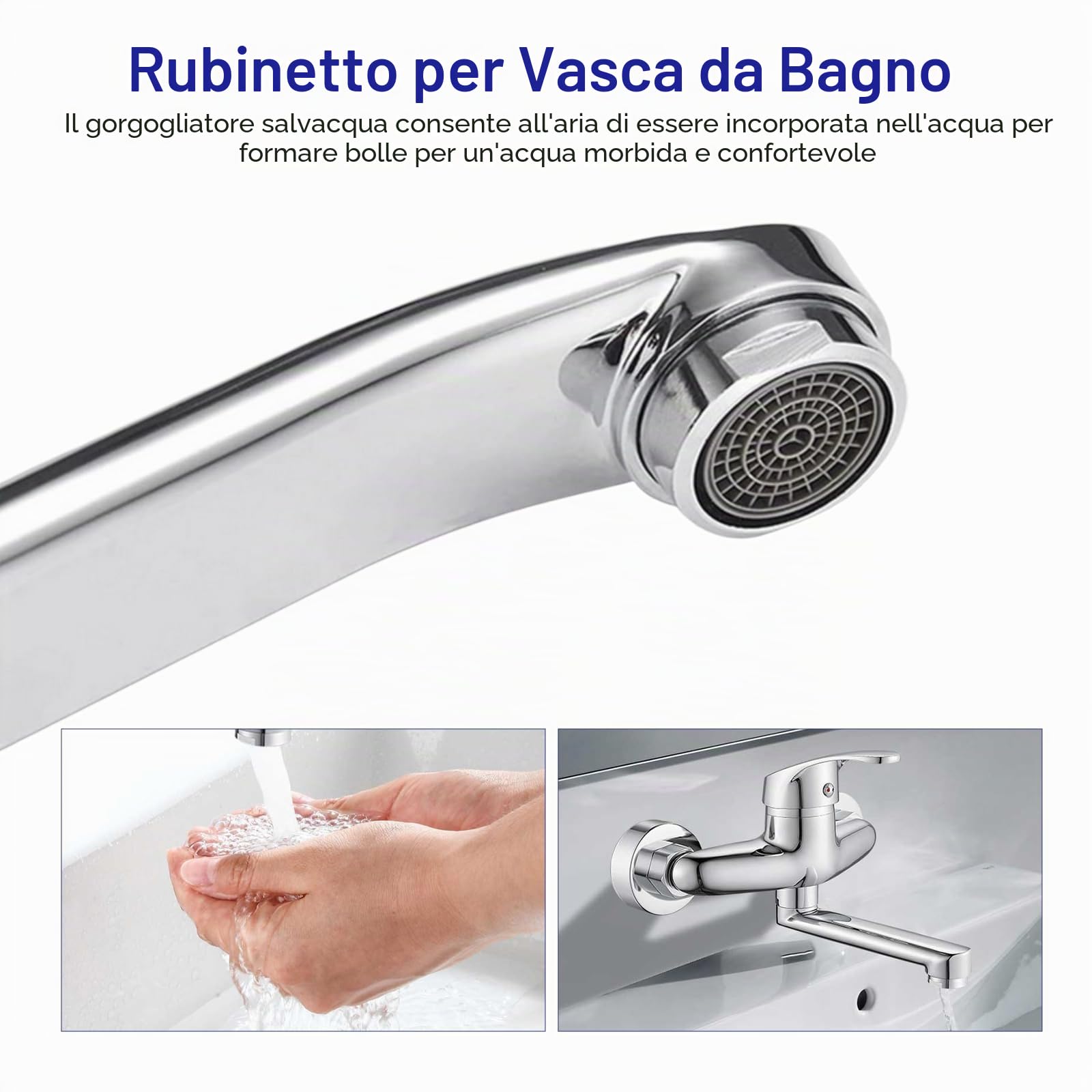 Yolispa Rubinetto da Cucina, con beccuccio Girevole (6, 3) Freddo e Caldo Miscelatore a Parete monocomando, Montaggio a Parete per Acqua Fredda e Calda