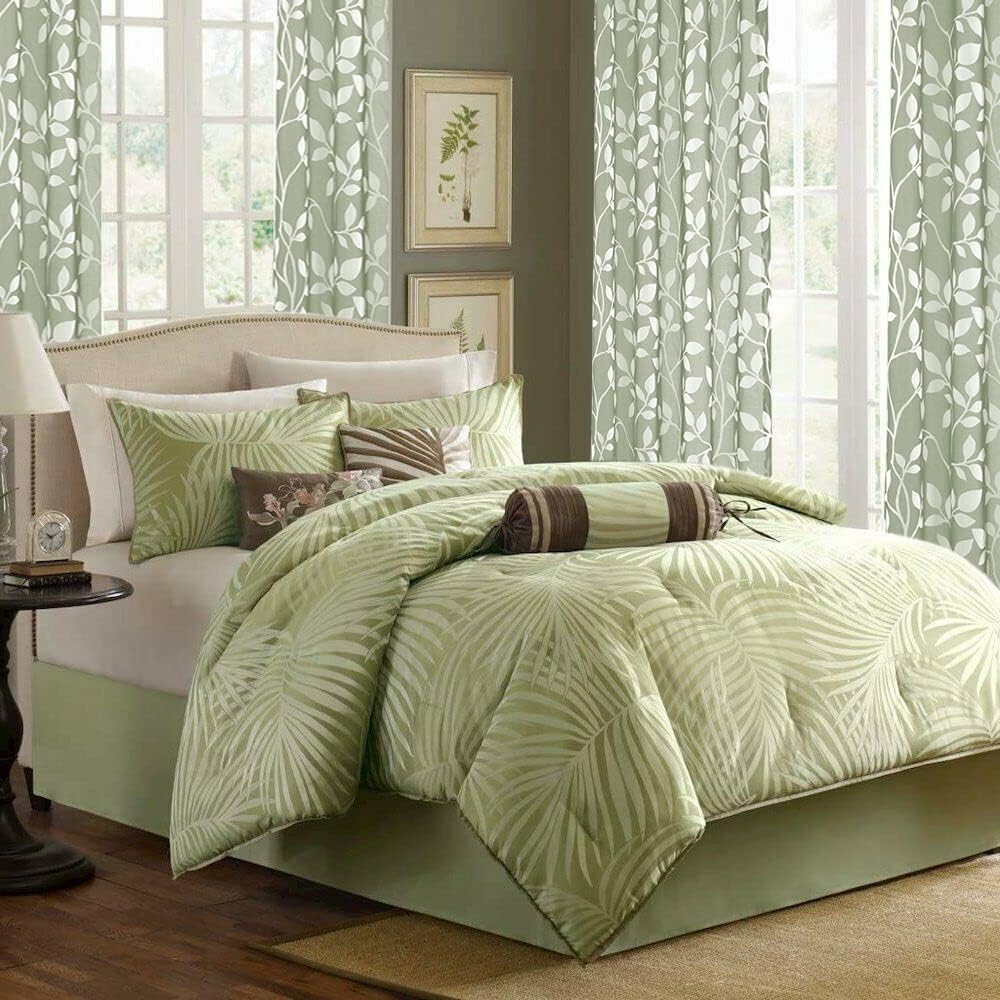 MRTREES Tende per Interni Moderne Verde Grigie Tende Trasparenti in Voile con Occhielli per Camera da Letto Soggiorno Salotto Eleganti Finestre Tenda con Stampa di Foglie 140x260 cm 2 Pezzi