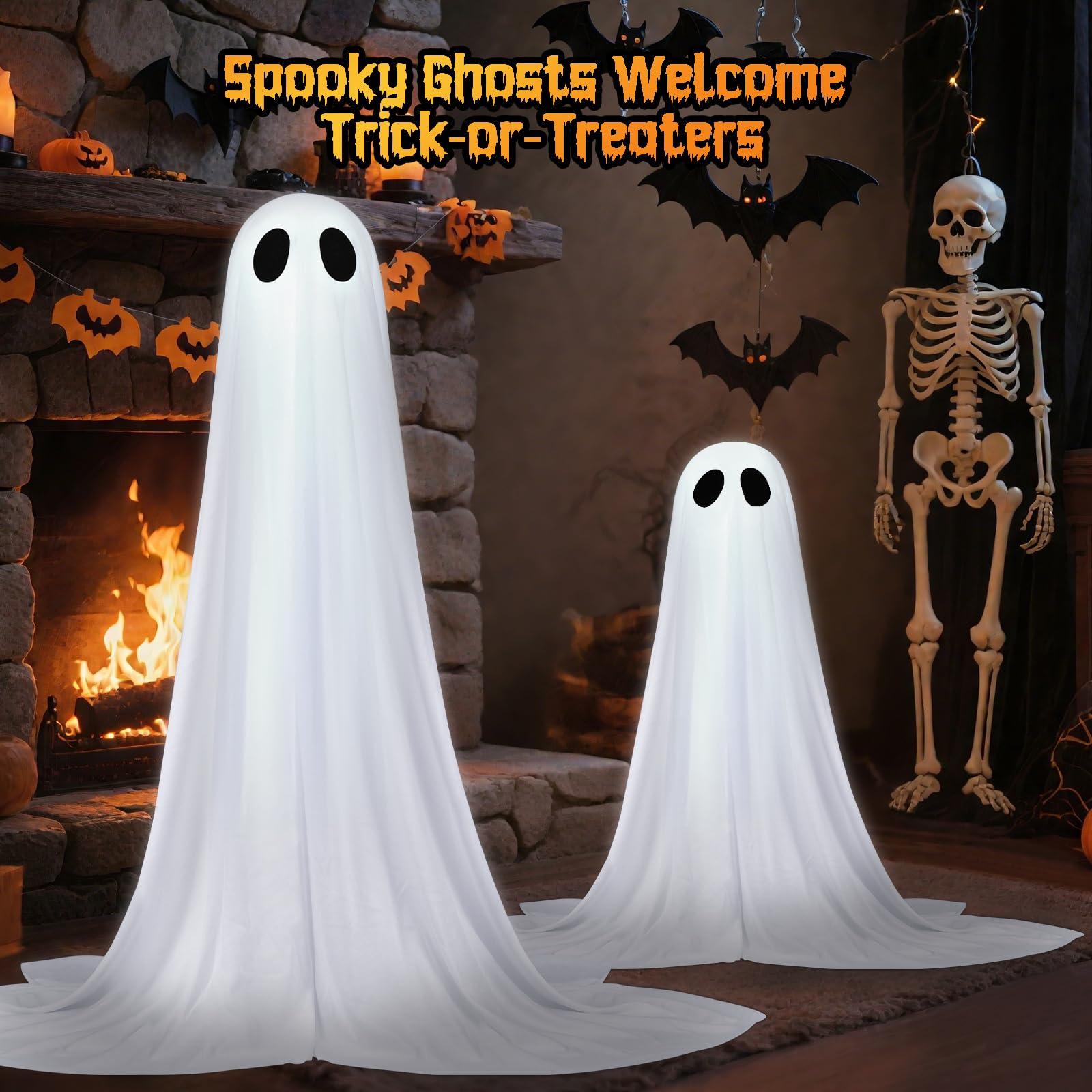 2 Pack Halloween Ghosts Outdoor Pink Spooky Ghost Decorations Outside 36'' & 18'' Tall White Light Timer Function Standing Scary Light Up Ghost Kit for Porch, Courtyard, Party, Haunted Houses (Pink): 36'' White Ghost