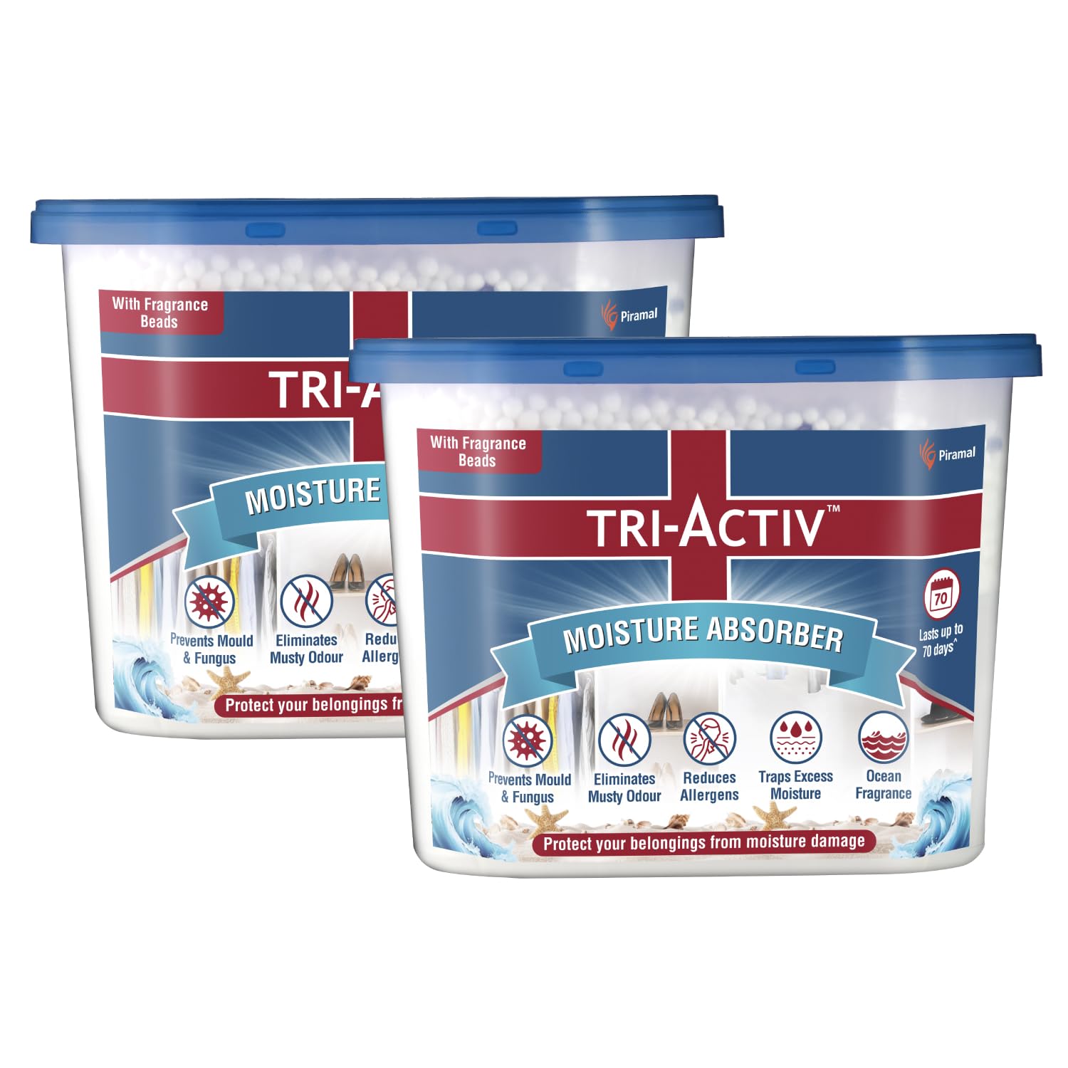 Tri-Activ Moisture Absorber | Absorbs upto 600ml Each | Pack of 2 | Dehumidifier for Room Moisture | Air Freshener & Humidity Absorber for Wardrobe, Toilet & Car | Prevents Mould, Fungus, Odour| Ocean-image-27