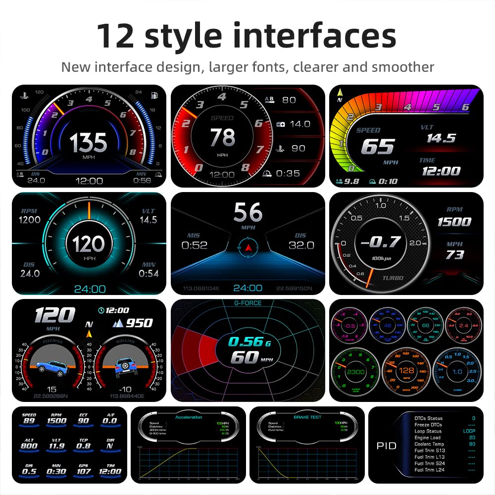 P24 HUD Head Up Display OBD2+GPS LCD Auto Digital Tacómetro RPM/Alarma/Temp Inclinómetro para todos los vehículos
