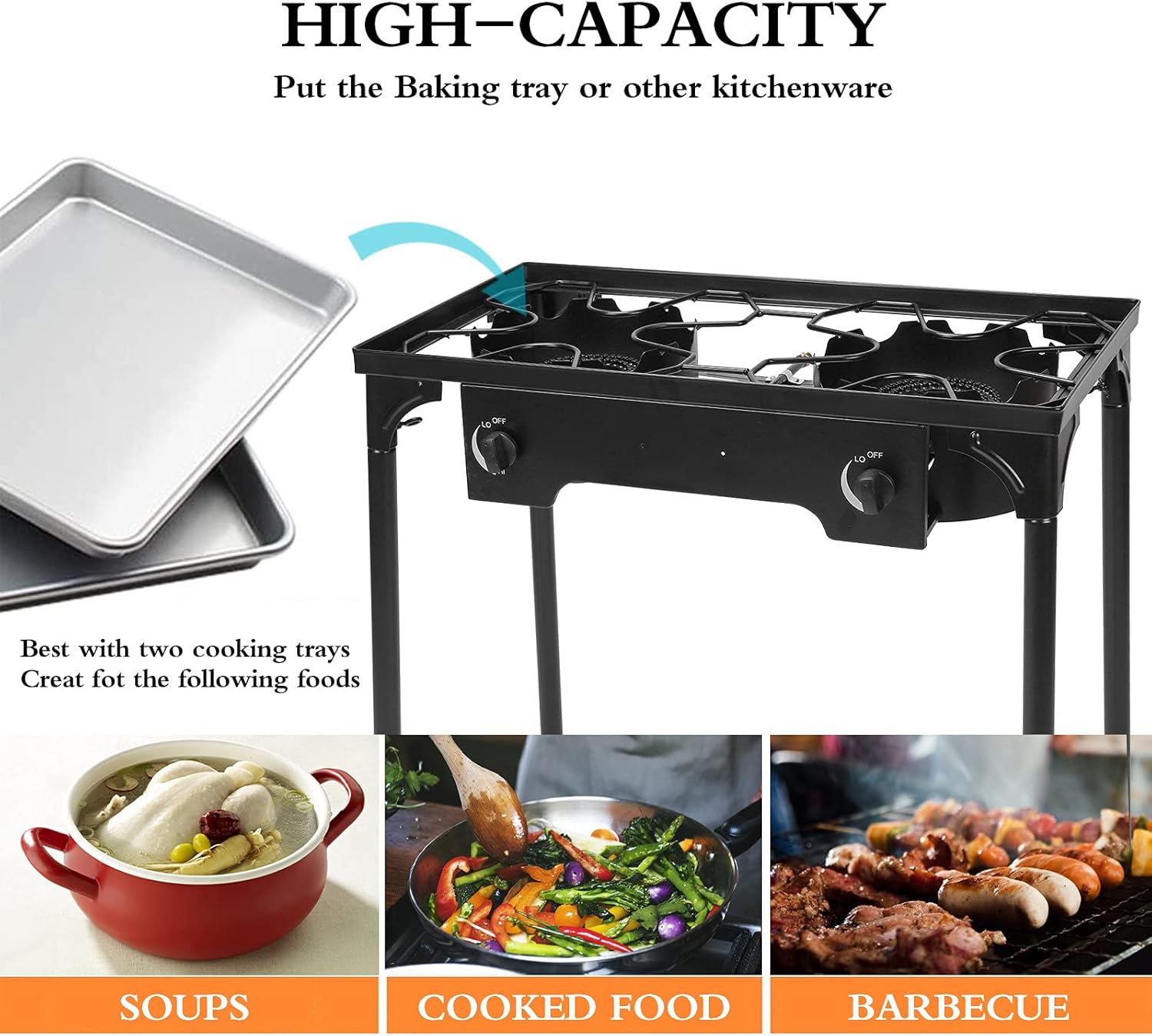 Double Burner Two Burner Outdoor Camp Stove With Removable Legs, Regulator & Storage Carry Case, Temperature Control Knobs for Cooking, Home Brewing, Making Sauce (Black)