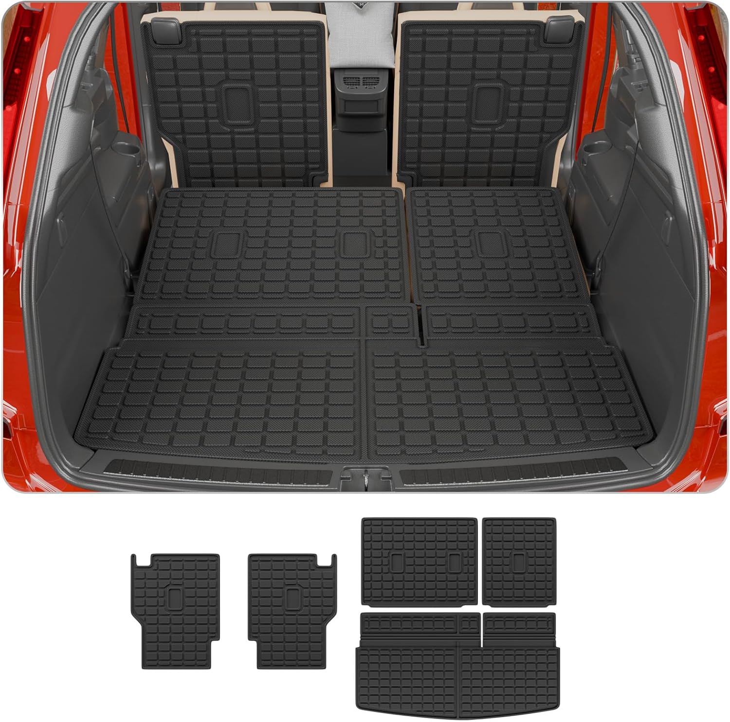 Cargo Mat Compatible with 2018-2024 Ford Expedition Lincoln Navigator (Not for MAX or L Models) 7 Seats Kick Mat TPE 2023 Expedition Accessories (2nd&3rd Row Backrest Mats+Trunk Mat)