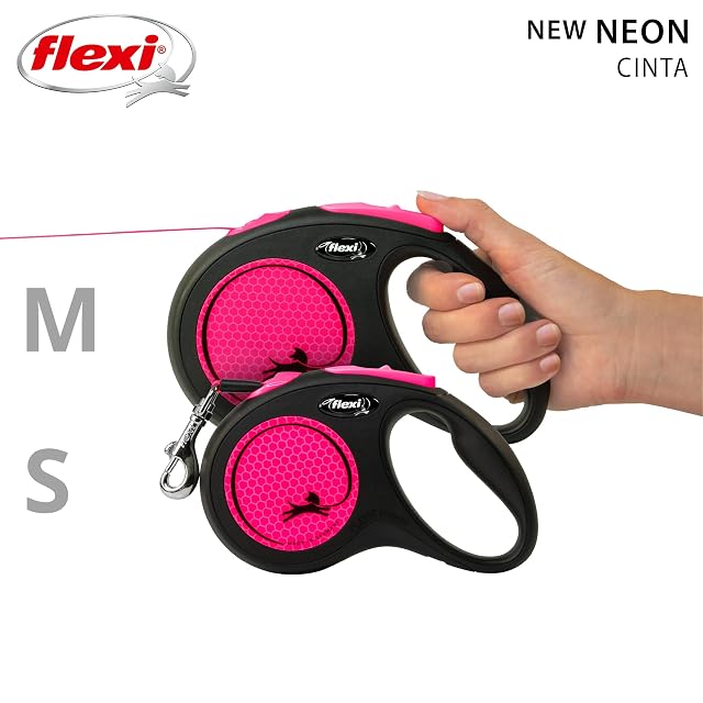 Foto 7 de 8 de flexi® Neon M Cinta 5 m Negro/Pink neón, Correa Extensible para Perros hasta máx. 25 kg