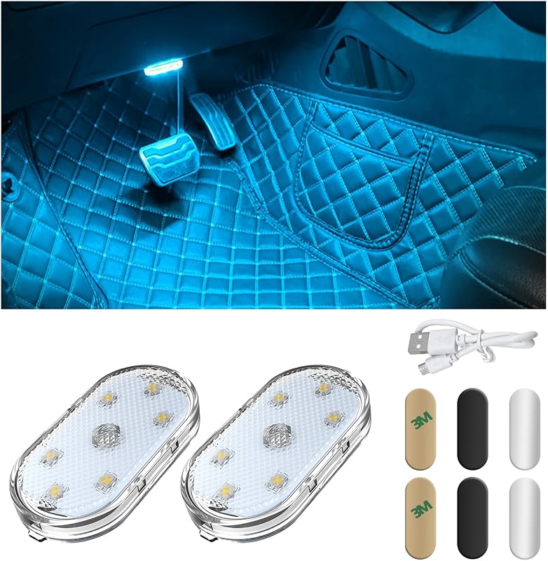 Luzes LED internas automotivas Wevdn com sensor magnético e recarga USB, luz azul-gelo – 2 unidades