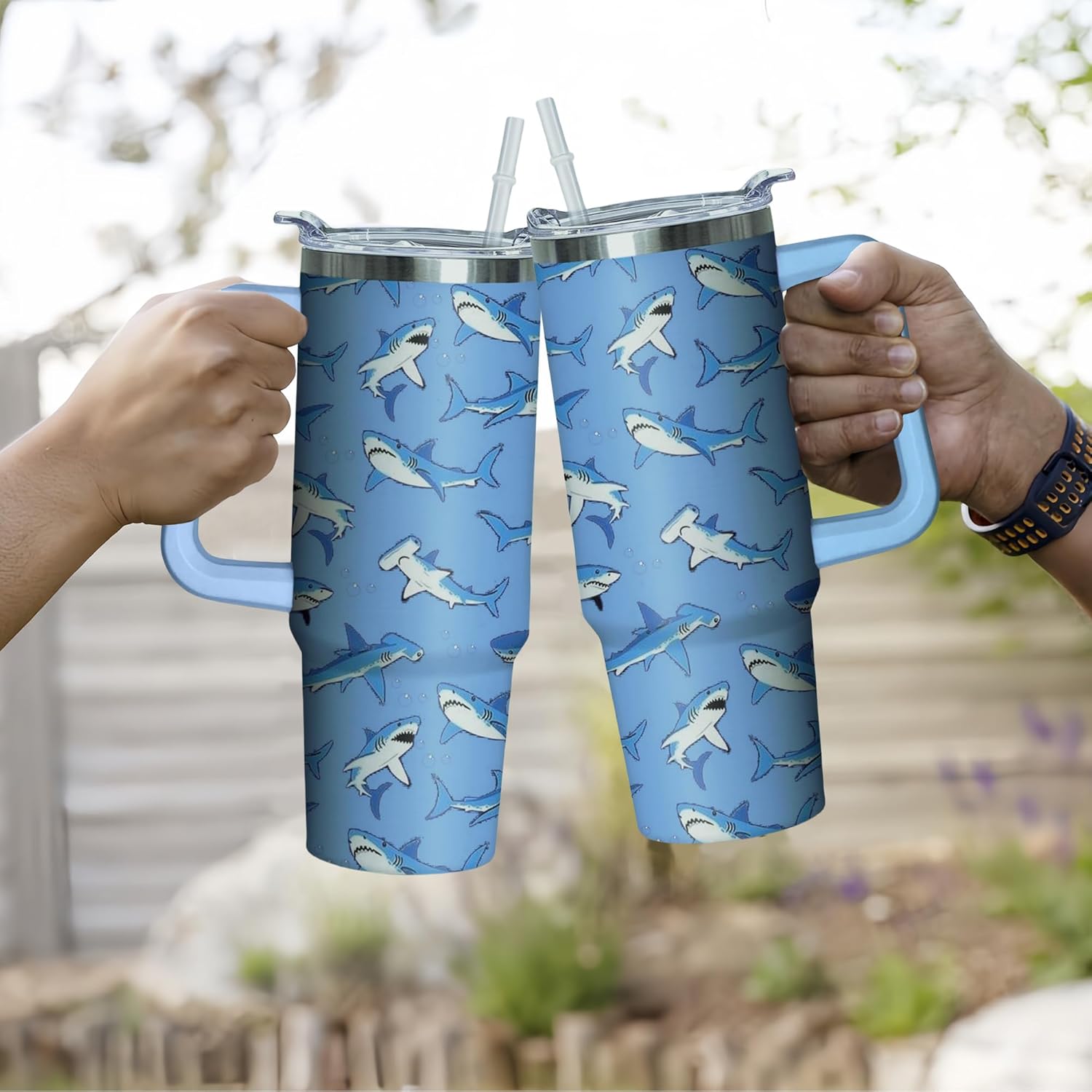 30 oz Shark Tumbler with Handle and Straw, Insulated Stainless Steel Cup with Lid, Travel Coffee Mug Water Bottle, Gifts for Woman Animal Lovers - Image 5